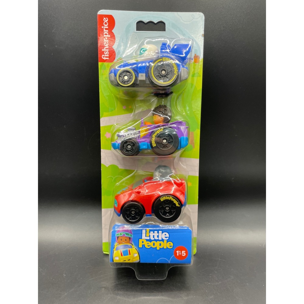 Fisher-Price Little People Wheelies 3-Pack Race Car Hot Rod Sports Car HRY39 NEW